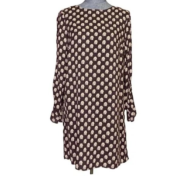 H&M brown floral print long sleeve midi dress size 2 - Picture 1 of 4